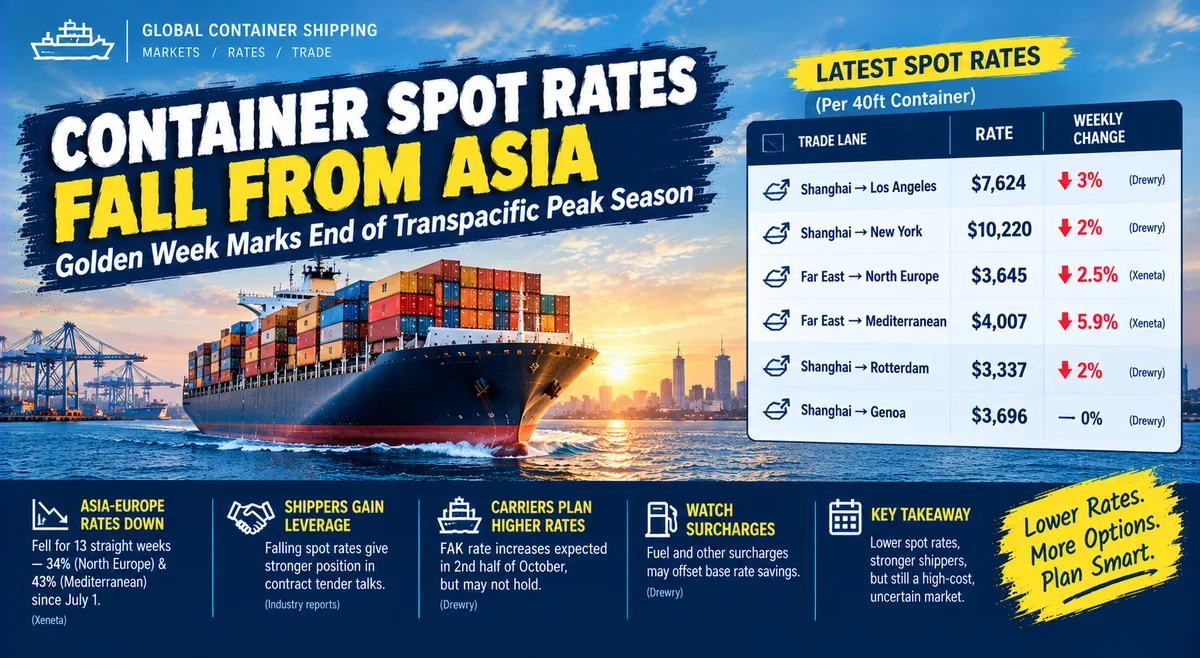 Container Spot Rates Fall After Golden Week as Carriers Try to Push Prices Back Up