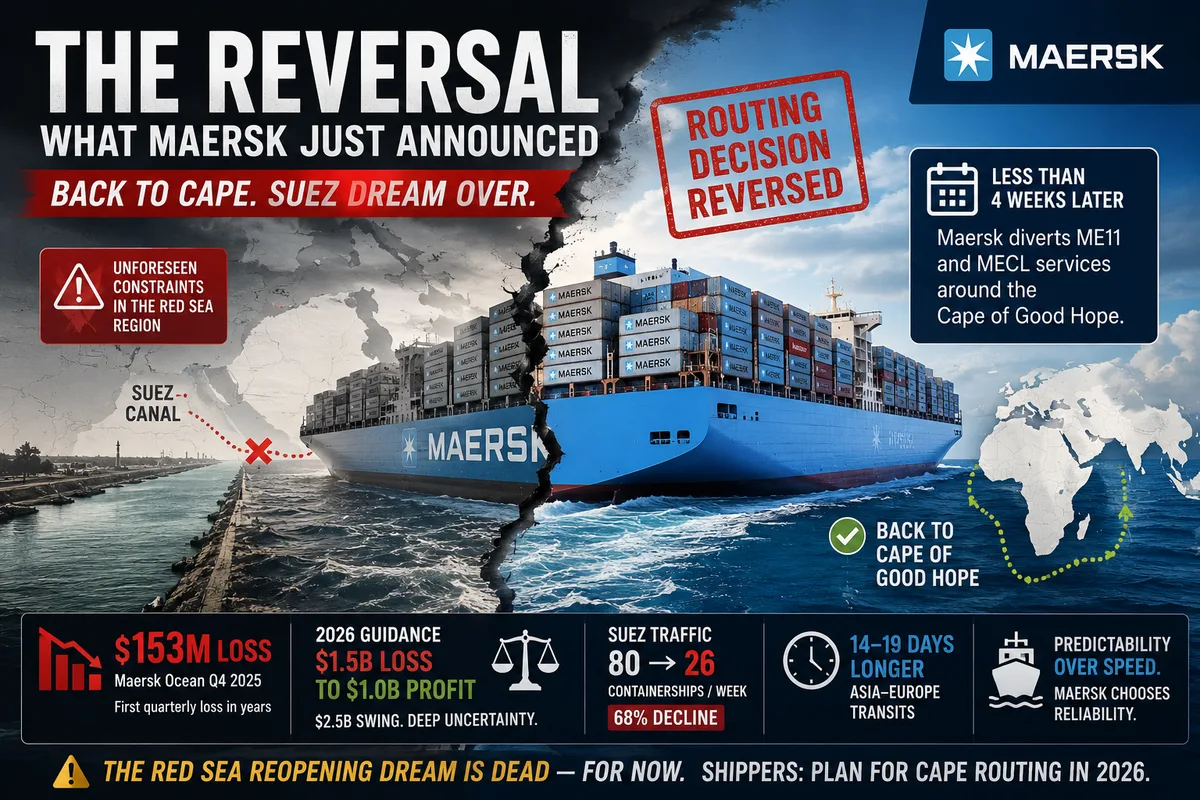 Maersk Just Gave Up on the Red Sea — Diverting Ships Back Around the Cape After Less Than a Month of Suez Transits