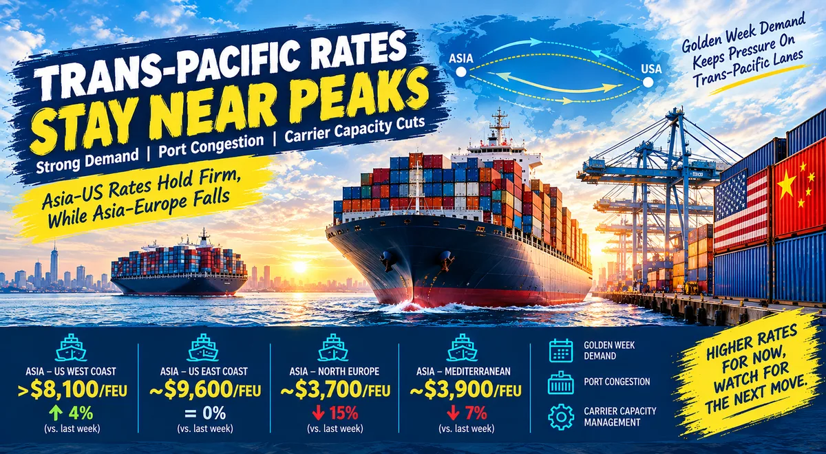 Asia–US Container Rates Hit $9,600 as Peak-Season Pressure Builds