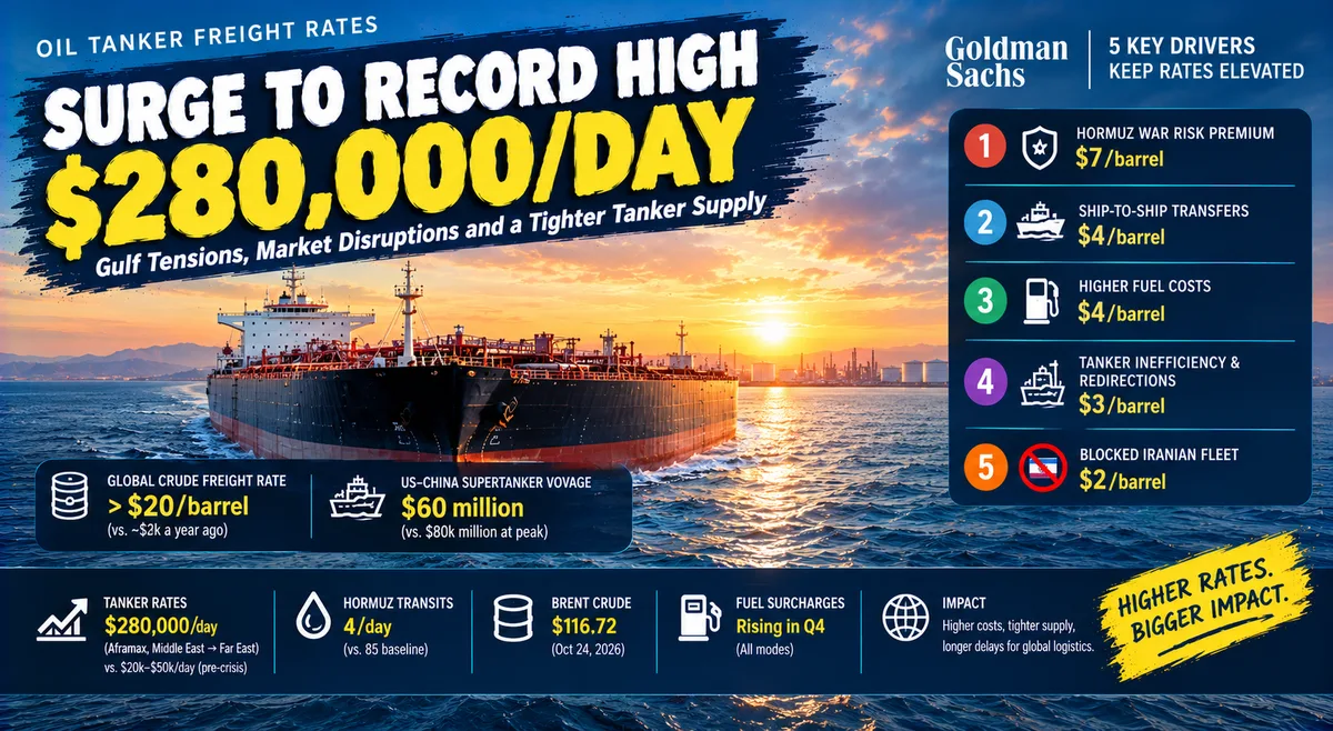 Oil Tanker Freight Rates Hit Record $280,000 Per Day as Gulf War Drives Global Shipping Costs to Historic Highs