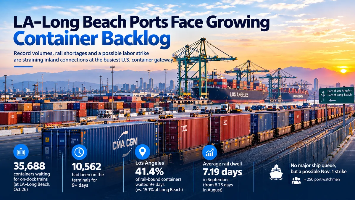 Nearly 35,700 Containers Wait for Rail at LA–Long Beach as Record Volumes and Railcar Shortages Slow Inland Moves