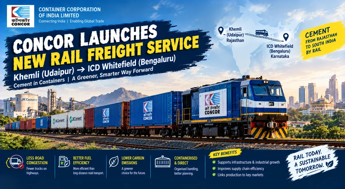 CONCOR Launches New Container Rail Service Connecting Udaipur and Bengaluru