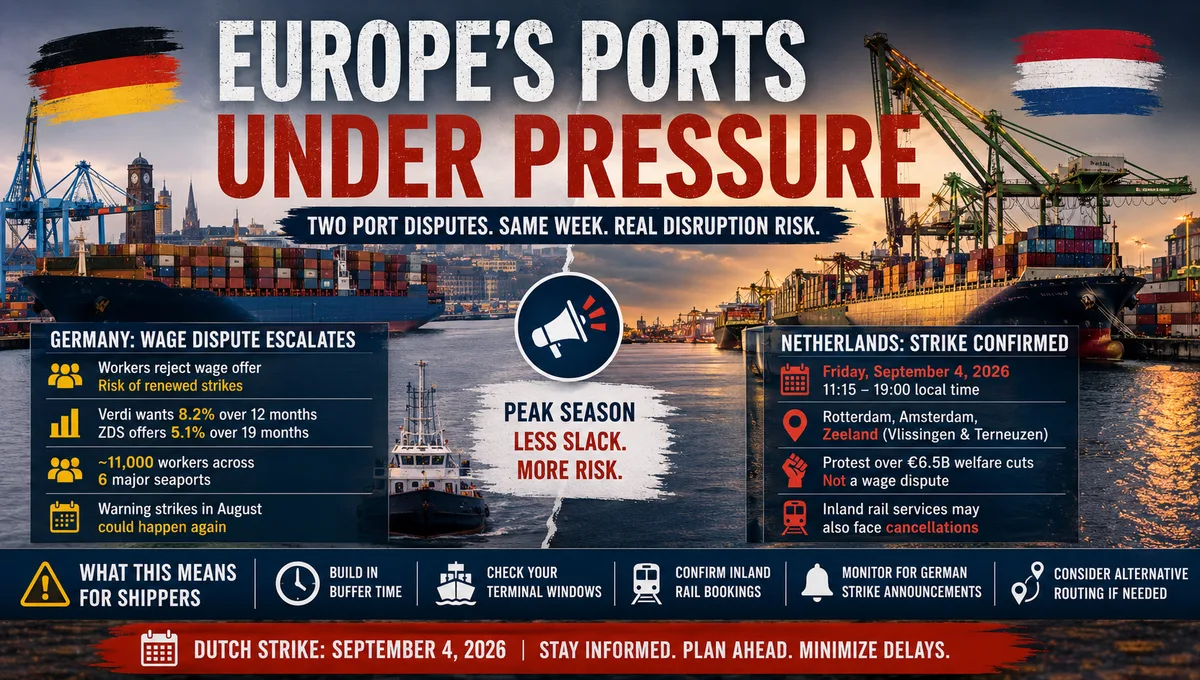 Double Trouble at European Ports: German Workers Reject New Pay Offer as Dutch Strike Looms This Friday