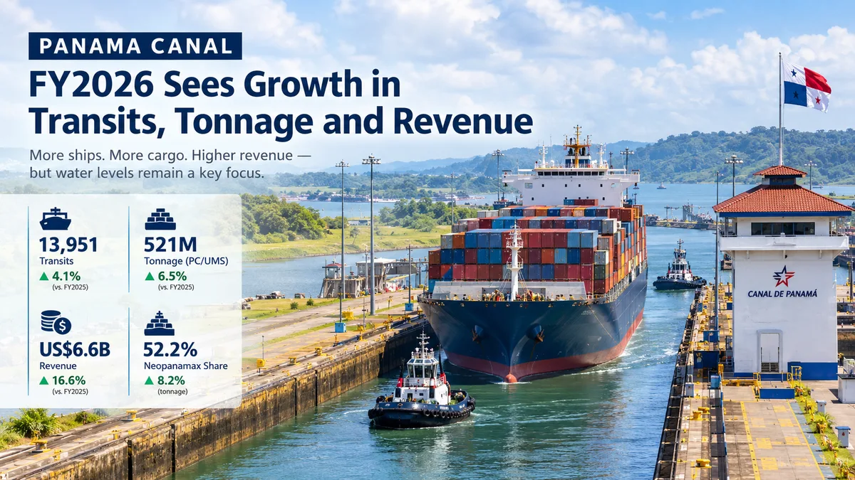 Panama Canal Transits Rise 4.1% in FY2026 as Revenue Hits Record US$6.6 Billion