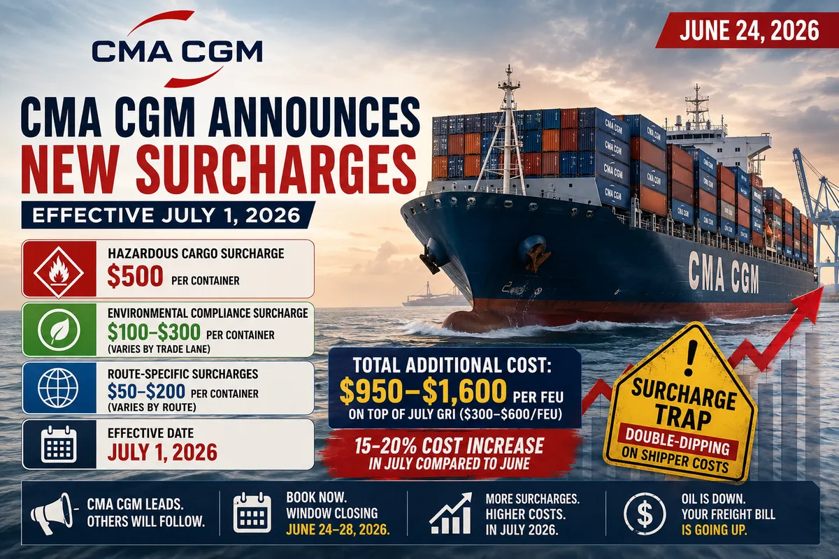 CMA CGM Just Added New Surcharges on Top of July Rate Hikes — Here's What You'll Pay Extra Starting Next Month