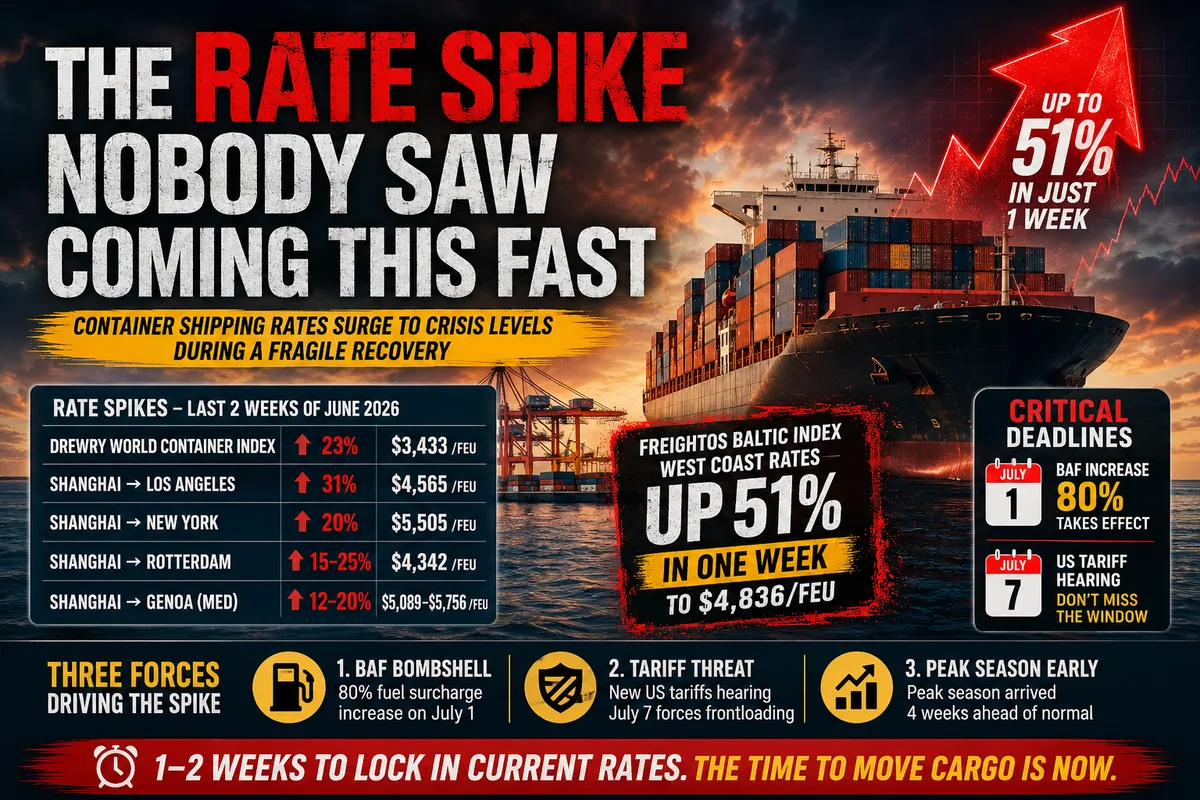 Container Rates Just Hit Their Peak — And a 80% Bunker Surcharge Coming July 1 Will Make June's Prices Look Cheap