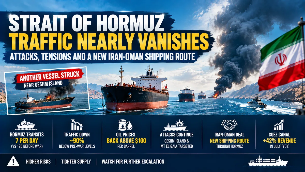 Hormuz Traffic Collapses to Single Digits as Another Vessel Is Struck — And Iran Signs a New Shipping Deal With Oman Today