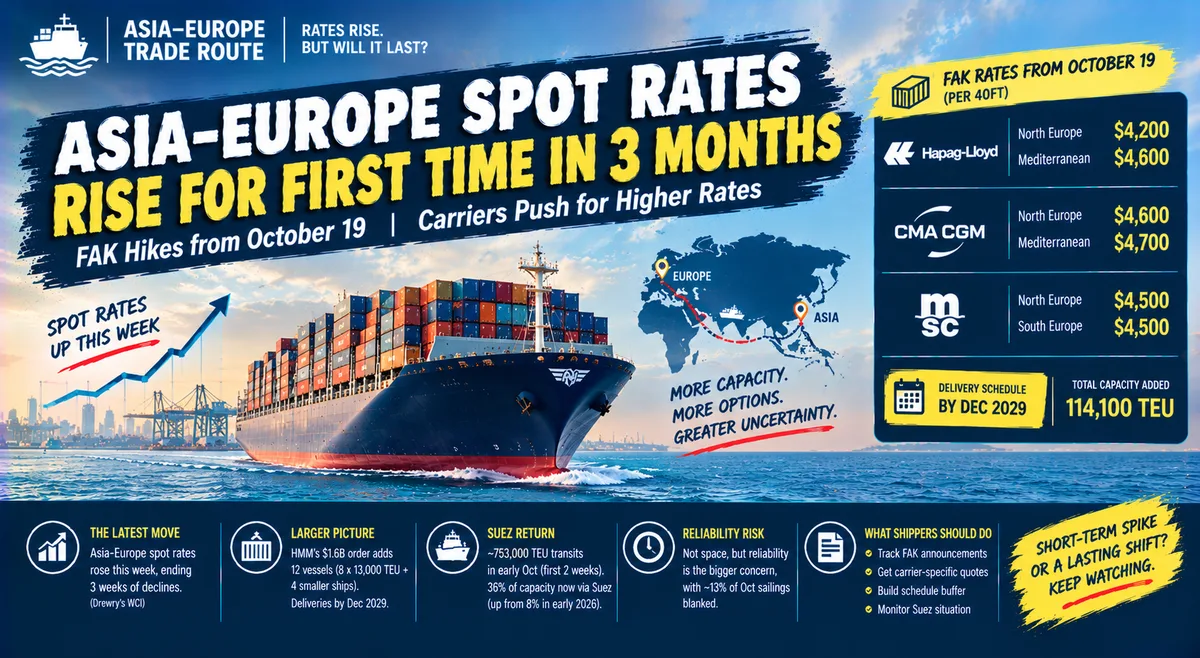 Asia-Europe Spot Rates Rise for First Time in Three Months as Carriers Push New FAK Hikes